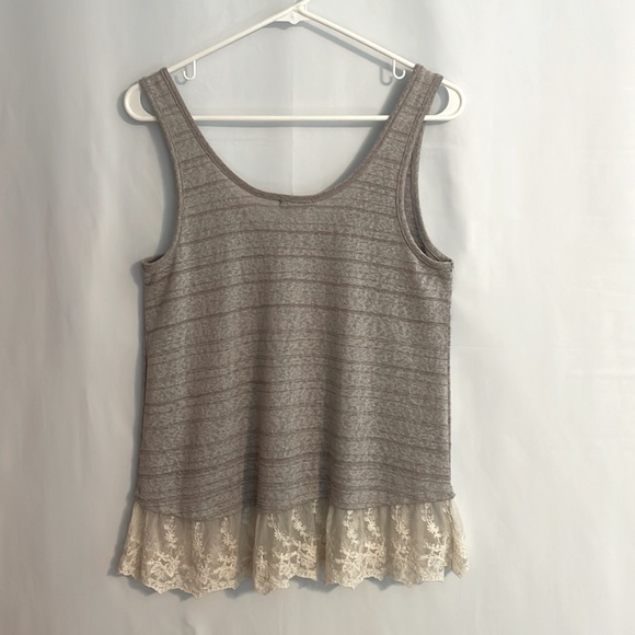 Eyeshadow, Brown striped tank with lace trim, size M - Picture 6 of 8